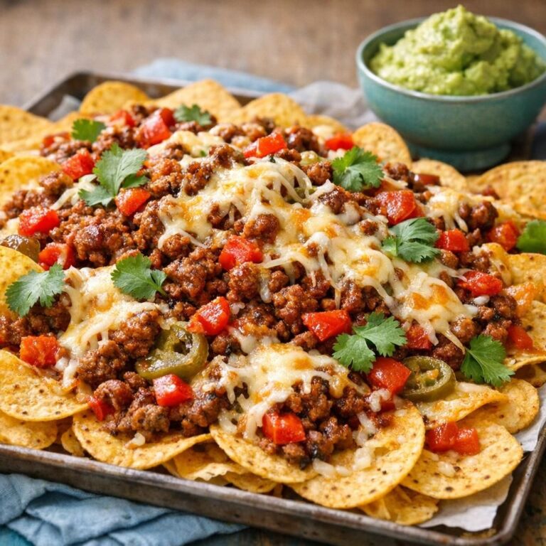 Ovnbagte nachos med krydret oksekød og salsa