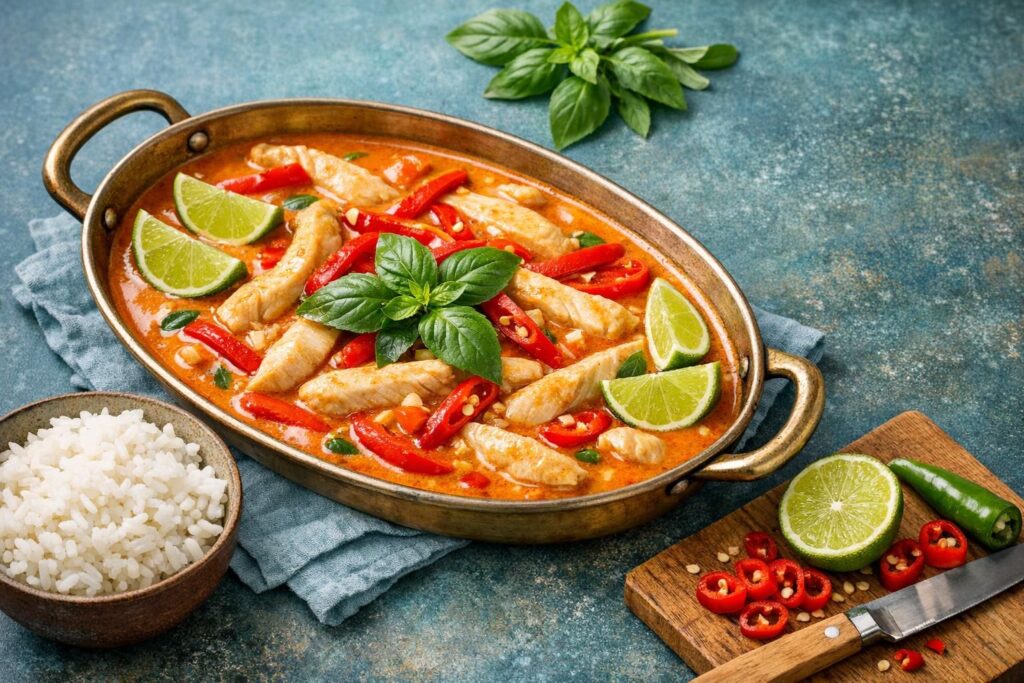 Panang karry med kylling og jasminris