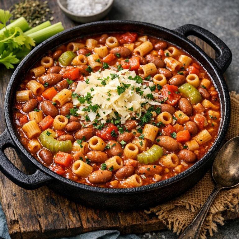 { "alt_text": "Pasta e fagioli i hvid skål: rørformet pasta i fyldig rød tomatsauce med brune bønner, gulerod, bladselleri, revet ost og persille.", "file_name": "pasta-e-fagioli-italiensk-pasta-med-bonner-3842" }