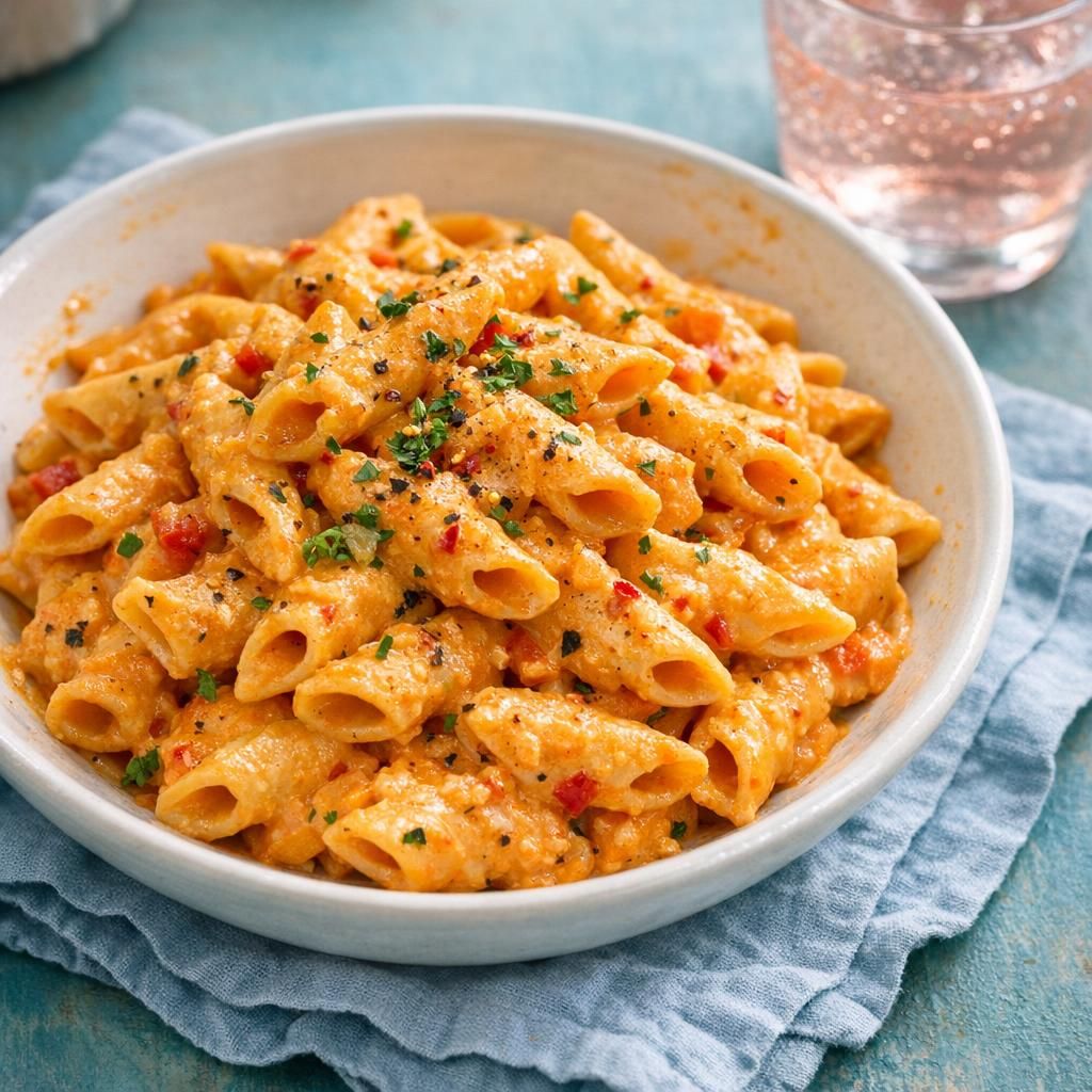 Pasta med cremet peberfrugtsauce af cashewnødder