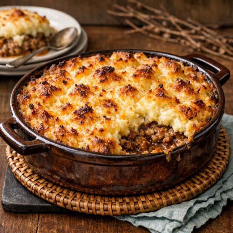 { "alt_text": "Shepherd’s pie i hvidt fad med gyldent, riflet kartoffelmoslåg og kødsovs i kanten", "file_name": "shepherds-pie-med-kartoffelmoslag-4829" }