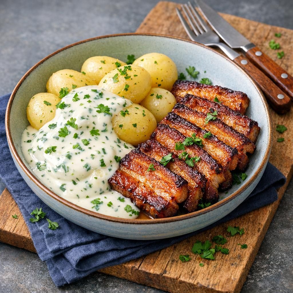 Stegt flæsk med kartofler og persillesovs