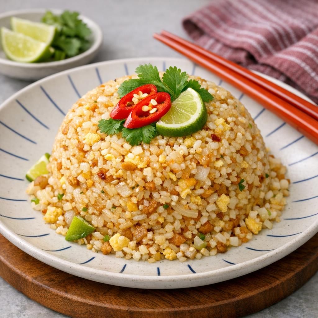 Stegte ris med æg og blomkålsris