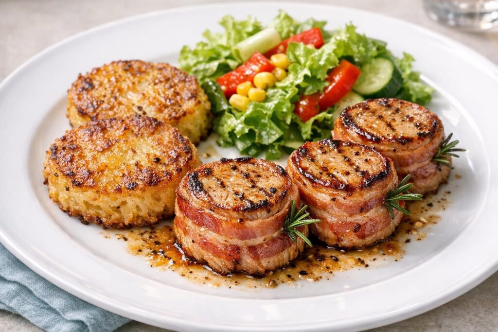 Svinemedaljoner af mørbrad med bacon og rosmarin