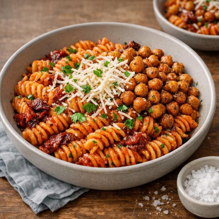 { "alt_text": "Vegansk penne i rød pesto toppet med sprøde kikærter, vegansk ost og persille, i hvid skål set skråt oppefra", "file_name": "vegansk-pasta-med-sprode-kikaerter-og-rod-pesto-4832" }