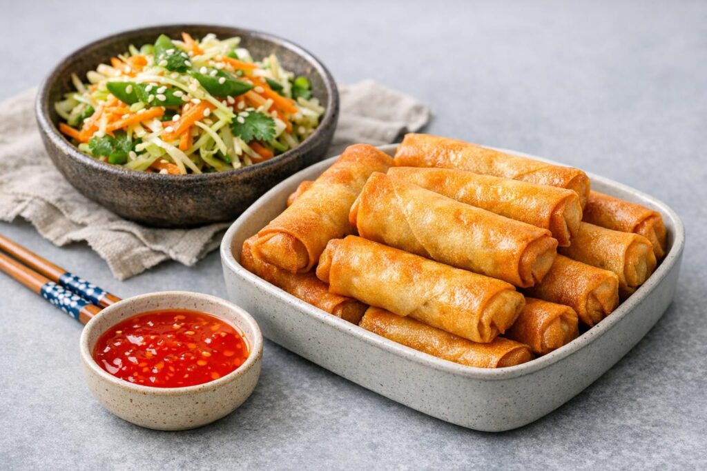 Vegetariske forårsruller med sprød asiatisk råkost