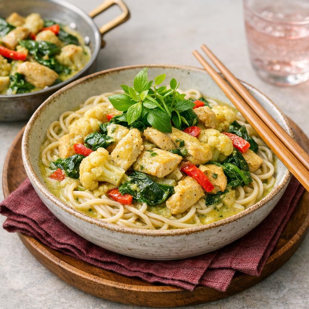 Wokkylling med grøn karry og nudler